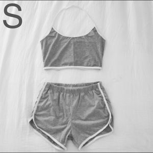 GREY HALTER TOP COTTON SPORTS SHORTS SET
